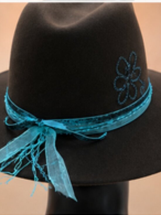 Boutique Black Felt Hat w/ Turquoise Embroidery — Southwestern Boho Festival main image 6